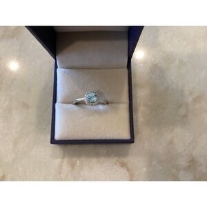 Swiss‎ Blue Topaz Sterling Silver Halo Ring sz 7 Gemstone sterling silver